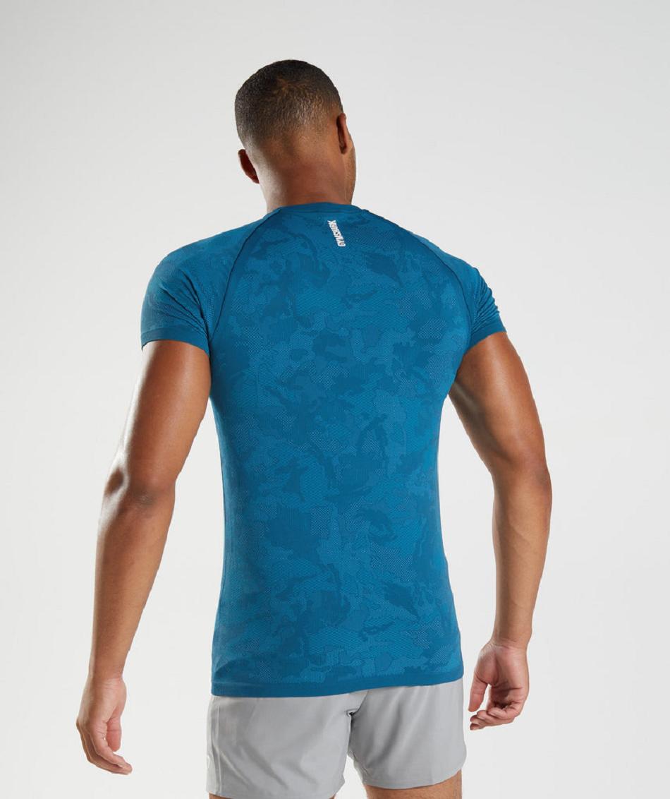 Gymshark Geo Seamless Muške T Shirts Plave Tamno Sive Plave | HR 2480NWY